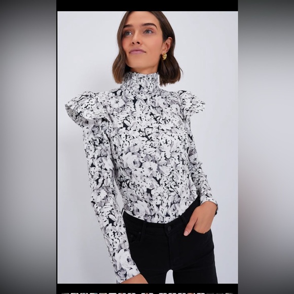 Tuckernuck Bowden Top Size XXL NWT Gray Gardens Ruffle Blouse High Neck - Picture 8 of 10